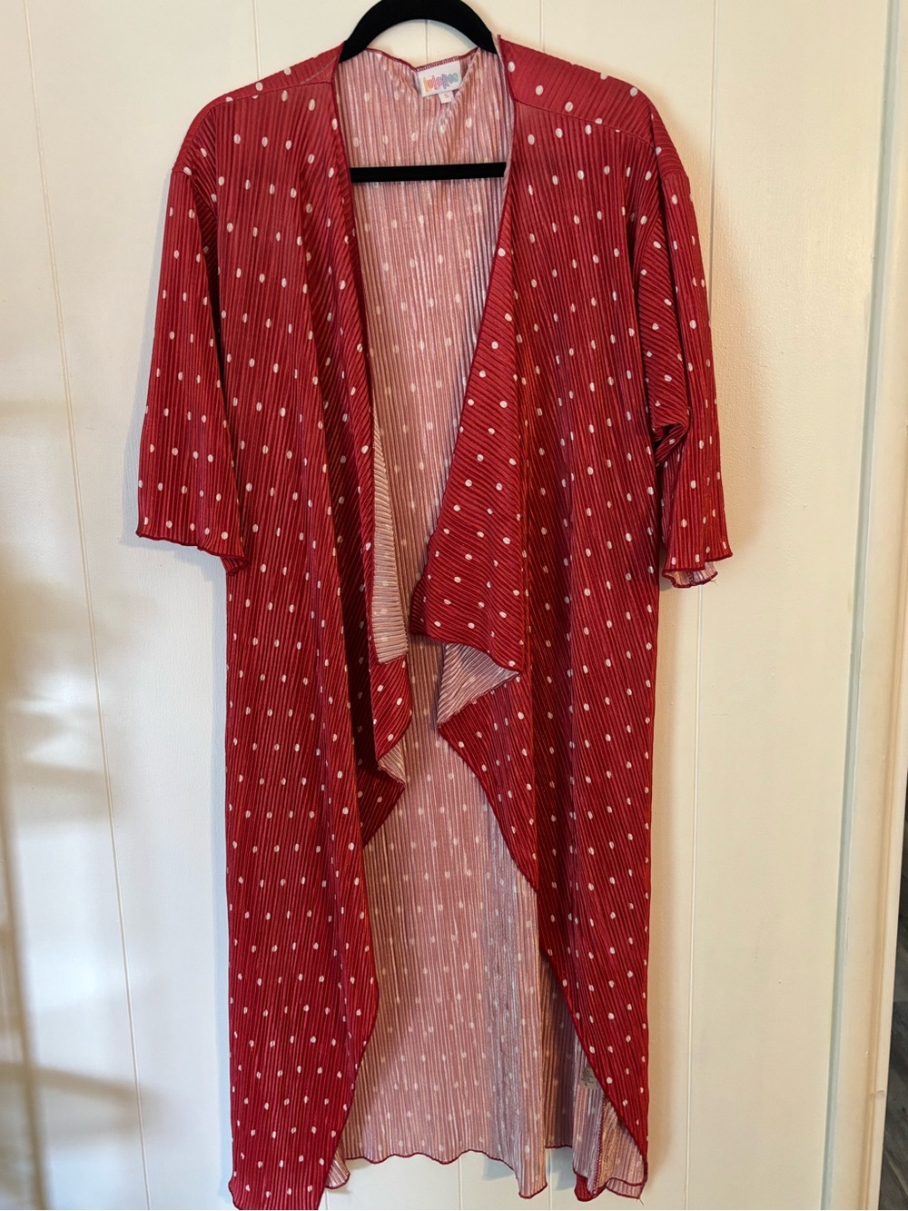 LuLaRoe midi  wrap/kimono style with White Polka Dots